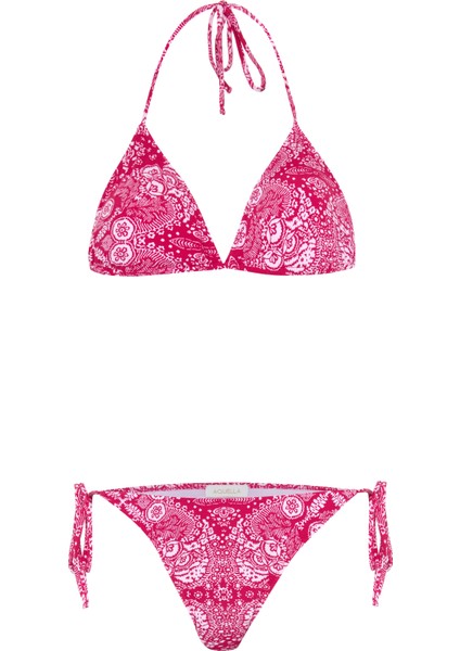 Desenli Arkası Büzgülü Üçgen Bikini