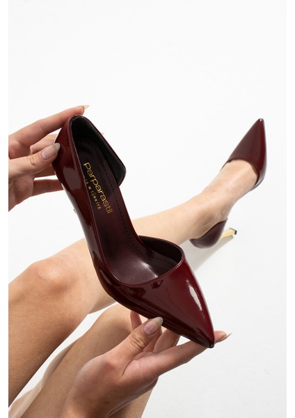 Orpny Bordo Rugan Kadın Stiletto Altın 9cm Topuklu Kadın Topuklu Ayakkabı