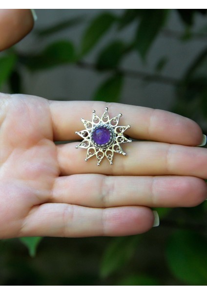 Doğal Taş Ametist Doğal Taşlı Yıldız Model Telkari Kadın Ayarlanabilir Gümüş Kaplama Yüzük EUY60AMTR modelleri