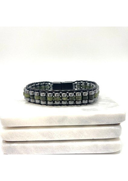 Sertifikalı Yeşim Disk Model Doğal Taş Erkek Bileklik Kilitli Kapama fiyatları