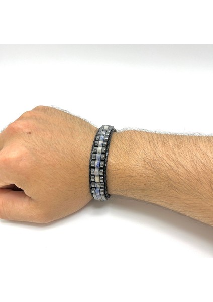 Sertifikalı Sodalit Disk Model Doğal Taş Erkek Bileklik Kilitli Kapama fırsatları