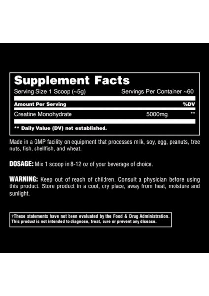 Animal Creatine(Kreatin) Monohydrate(Monohidrat) 300 gr - 60 Servis (Amerikan Versiyon)
