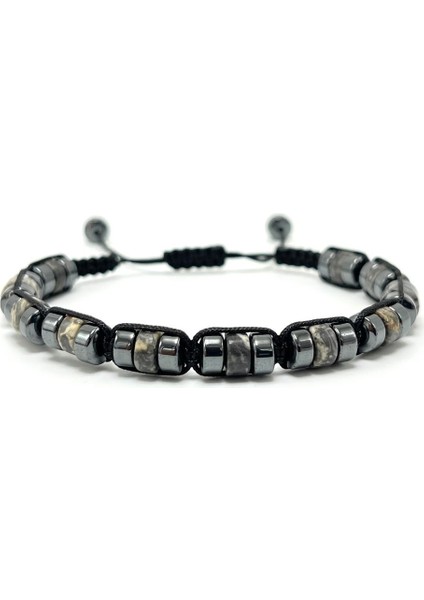 Sertifikalı Gri Jasper Disk Model Doğal Taş Makrome Bileklik Ayarlanabilir Ölçü fiyatları