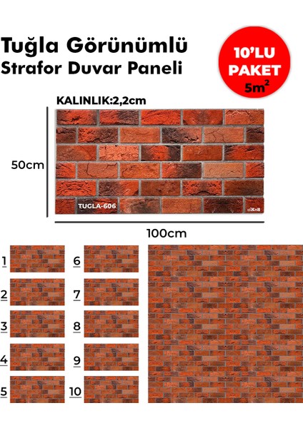 Tuğla Görünümlü Strafor Duvar Paneli (10'lu Paket)