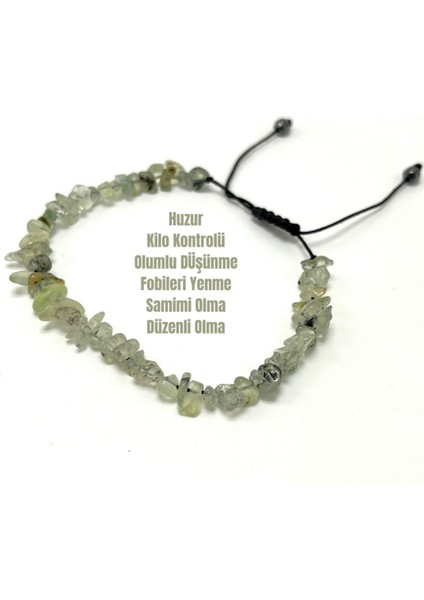 Sertifikalı Prehnit Saçaklı Model Doğal Taş Makrome Bileklik Ayarlanabilir Ölçü