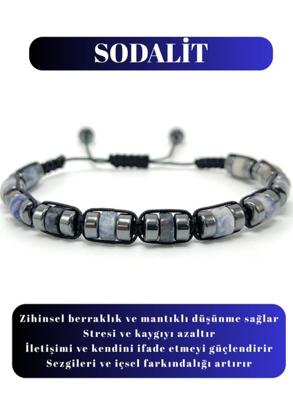 Sertifikalı Sodalit Disk Model Doğal Taş Makrome Bileklik Ayarlanabilir Ölçü