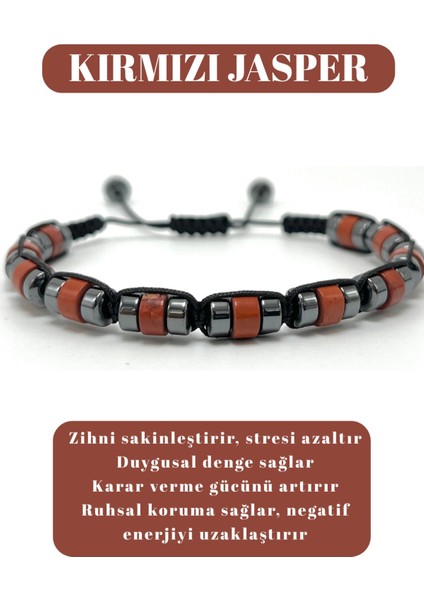 Sertifikalı Kırmızı Jasper Disk Model Doğal Taş Makrome Bileklik Ayarlanabilir Ölçü