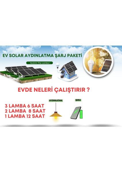 Güneş Enerji Sistemi 3 Lamba ve Telefon Şarj Cihazı