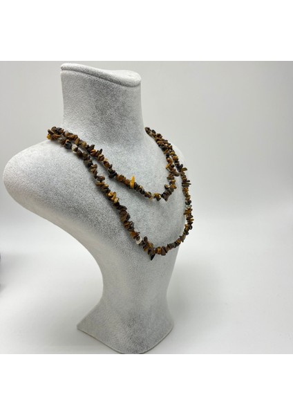 Sertifikalı Kaplan Gözü Saçaklı Model Doğal Taş Kolye 80 cm fırsatları