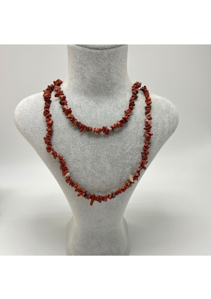 Sertifikalı Jasper Saçaklı Model Doğal Taş Kolye 80 cm