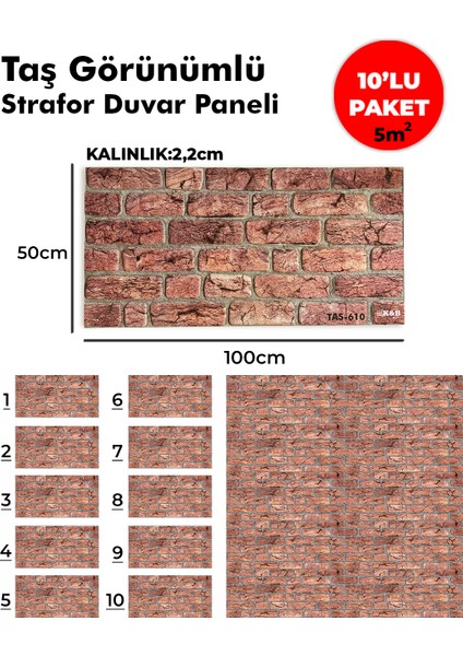 Taş Görünümlü Strafor Duvar Paneli (10'lu Paket)