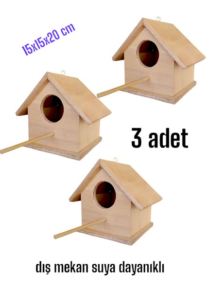 Ahşap Kayın Kuş Yuvası Kuş Evi Dış Mekan Suya Dayanıklı 3 Adet