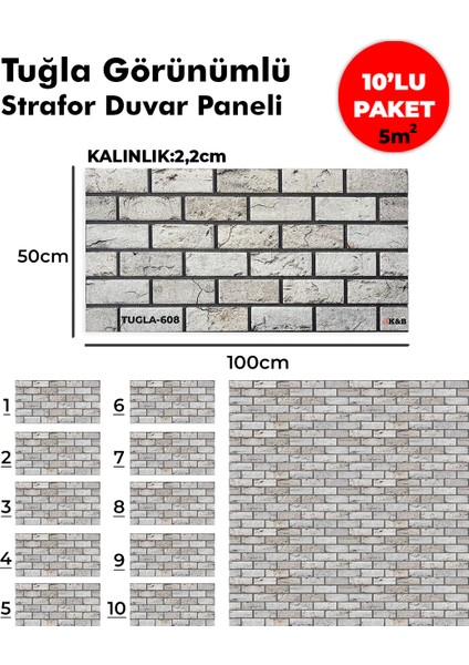 Tuğla Görünümlü Strafor Duvar Paneli (10'lu Paket)