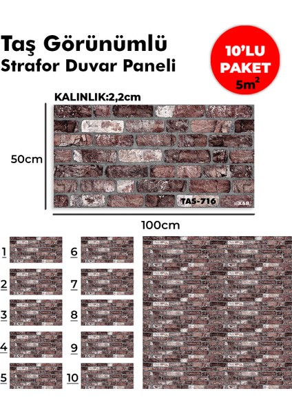 Taş Görünümlü Strafor Duvar Paneli (10'lu Paket)