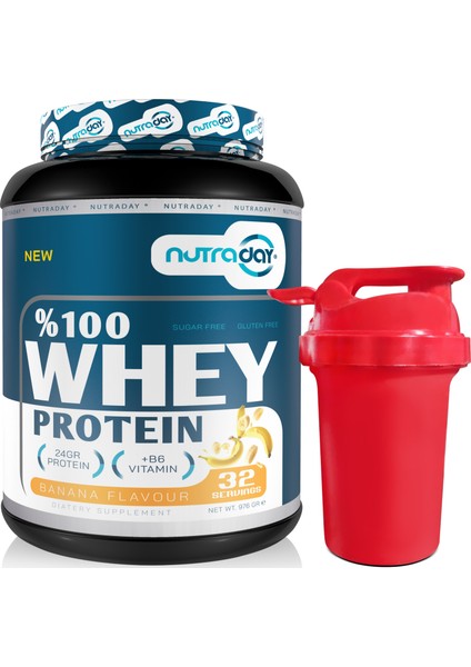 Whey Protein 976 gr Muz Aromalı Protein Tozu 24 Gram Protein 32 Servis Shaker Hediyeli