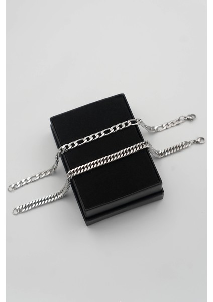 316L Çelik Kararmaz Gümüş Figaro ve Urban Erkek Bileklik (2 Adet) fiyatları