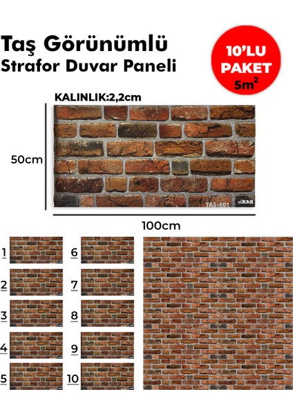 Taş Görünümlü Strafor Duvar Paneli (10'lu Paket)