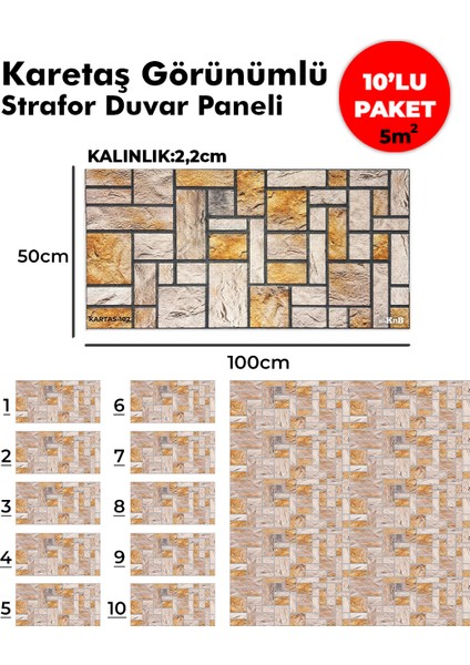 Karetaş Görünümlü Strafor Duvar Paneli (10'lu Paket)
