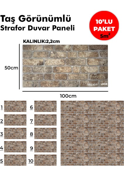 Taş Görünümlü Strafor Duvar Paneli (10'lu Paket)