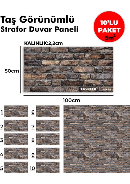 Taş Görünümlü Strafor Duvar Paneli (10'lu Paket)