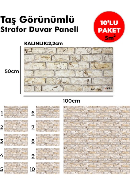 Taş Görünümlü Strafor Duvar Paneli (10'lu Paket)