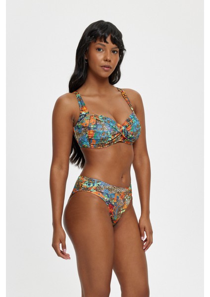Çiçek Desenli Kalın Kenarlı Ayarlanabilir Askılı Kaplı Toparlayıcı Bikini Takımı