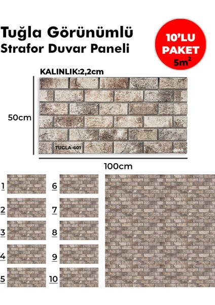 Tuğla Görünümlü Strafor Duvar Paneli (10'lu Paket)