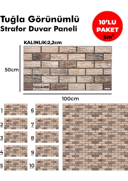 Tuğla Görünümlü Strafor Duvar Paneli (10'lu Paket)