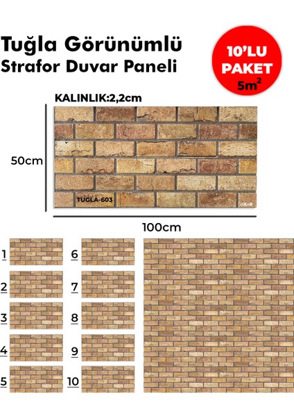 Tuğla Görünümlü Strafor Duvar Paneli (10'lu Paket)