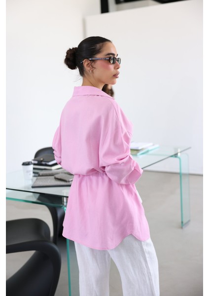 Keten Dokulu Oversize Gömlek