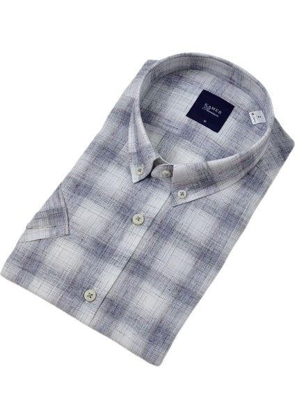 Erkek Klasik Ekose Kısa Kol Gömlek Pamuk Keten 9486 BGL-ST04584