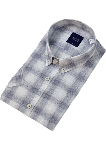 Erkek Klasik Ekose Kısa Kol Gömlek Pamuk Keten 9486 BGL-ST04584 modelleri