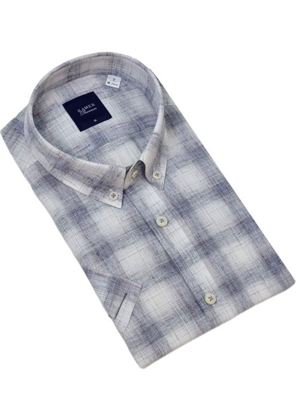 Erkek Klasik Ekose Kısa Kol Gömlek Pamuk Keten 9486 BGL-ST04584 fırsatları