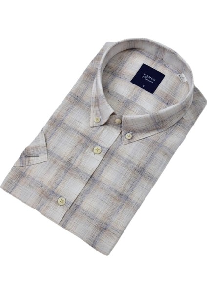 Erkek Klasik Ekose Kısa Kol Gömlek Pamuk Keten 9486 BGL-ST04584