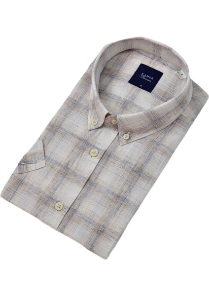 Erkek Klasik Ekose Kısa Kol Gömlek Pamuk Keten 9486 BGL-ST04584 modelleri