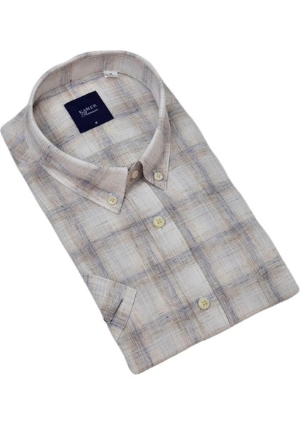 Erkek Klasik Ekose Kısa Kol Gömlek Pamuk Keten 9486 BGL-ST04584 fırsatları