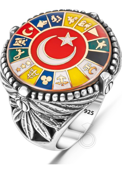 925 Ayar Gümüş 17 Türk Devleti Bayrağı Tasarım Erkek Yüzük fiyatları