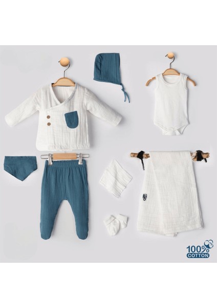 Müslin Takım Kumaş Erkek 8li Yenidoğan Hastane Çıkışı