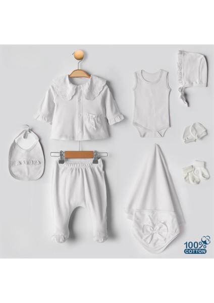Beyaz Fistolu 8li Kız Yenidoğan Çocuk Hastane Çıkışı Seti fiyatları