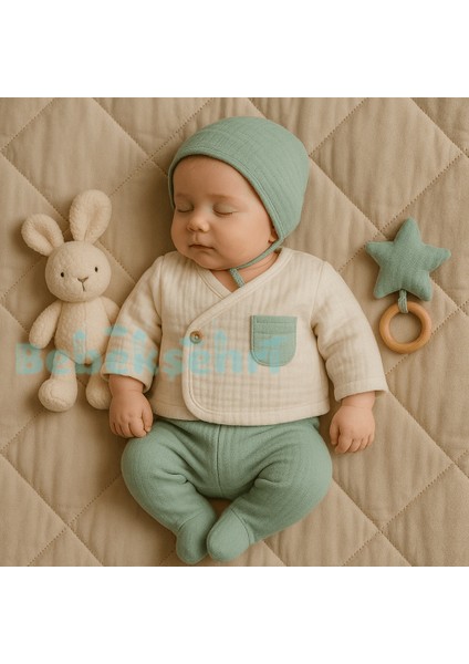 Müslin Kumaş Erkek 8li Yenidoğan Hastane Çıkışı Yeşil