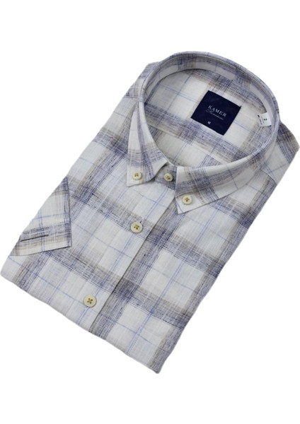 Erkek Klasik Ekose Kısa Kol Gömlek Pamuk Keten 9339 BGL-ST04586
