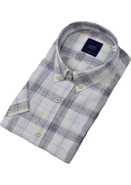 Erkek Klasik Ekose Kısa Kol Gömlek Pamuk Keten 9339 BGL-ST04586 modelleri