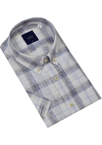 Erkek Klasik Ekose Kısa Kol Gömlek Pamuk Keten 9339 BGL-ST04586 fırsatları