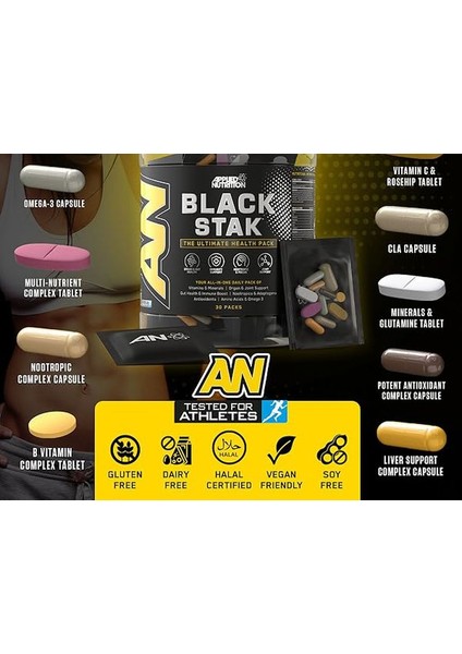 Black Stak-The Immune Multivitamin Antioxidant Amino Nootropic Join Support 30 Pac