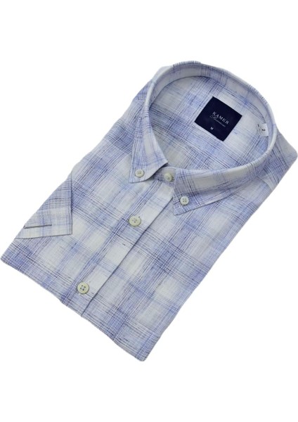 Erkek Klasik Ekose Kısa Kol Gömlek Pamuk Keten 9343 BGL-ST04585