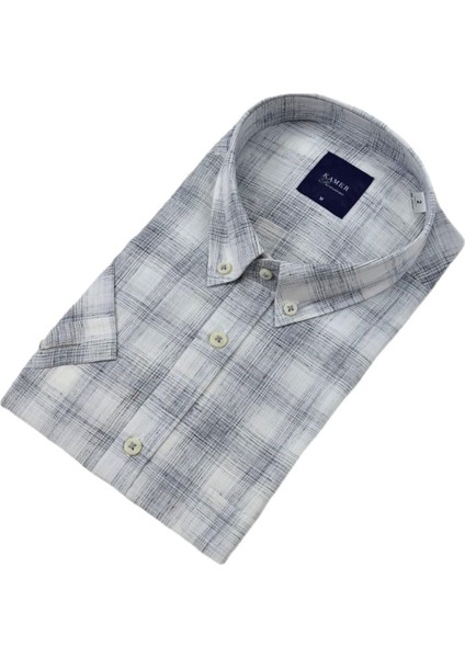 Erkek Klasik Ekose Kısa Kol Gömlek Pamuk Keten 9343 BGL-ST04585