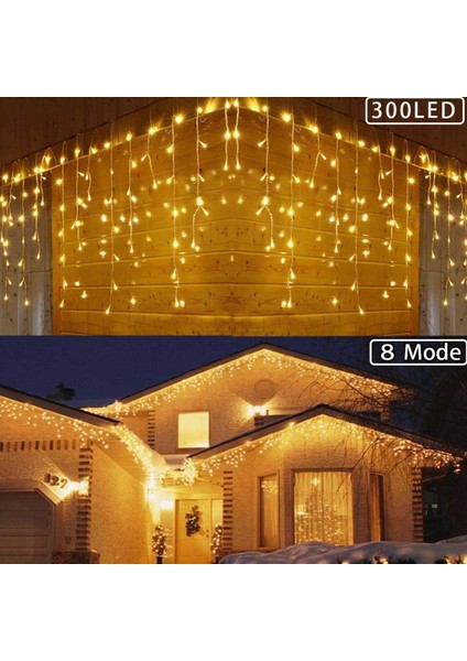 8 Fonksiyonlu 16 Saçaklı Perde LED 3 x 1 (Günışığı) (5131)