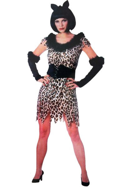 Yetişkin Bayan Leopar Kostümü - Kedi Kız Kostümü - Taş Devri Kostümü (5131)