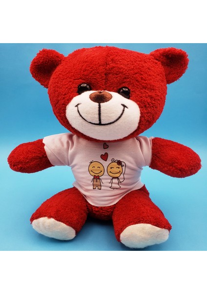 Büro Ev Ofis Oyuncak Hediyesi Için Peluş Kırmızı Gelin Damat Baskılı Tişörtü Ayıcık