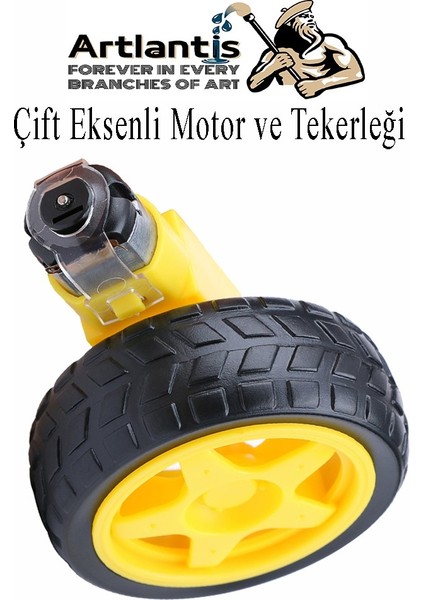 Çift Eksenli Motor 4 Adet ve Tekerlek 4 Adet Sarı Dc Motor Arduino Robotik Motor Tekerlek Deney Okul Bilim Araba Yapım fiyatları